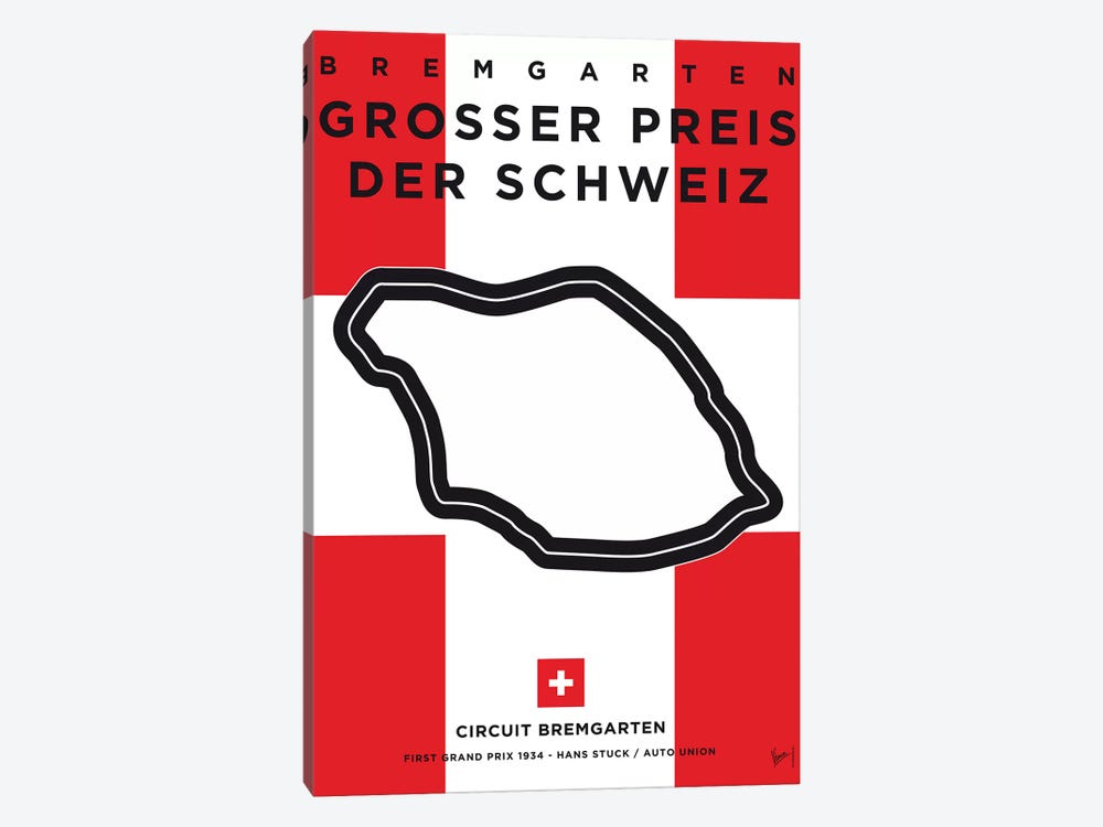 F1 Bremgarten Race Track Minimal Poster by Chungkong 1-piece Canvas Art Print