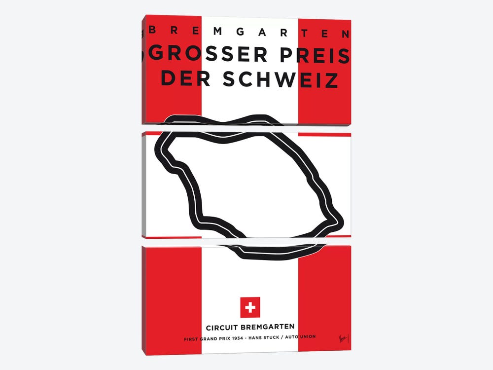 F1 Bremgarten Race Track Minimal Poster by Chungkong 3-piece Canvas Print