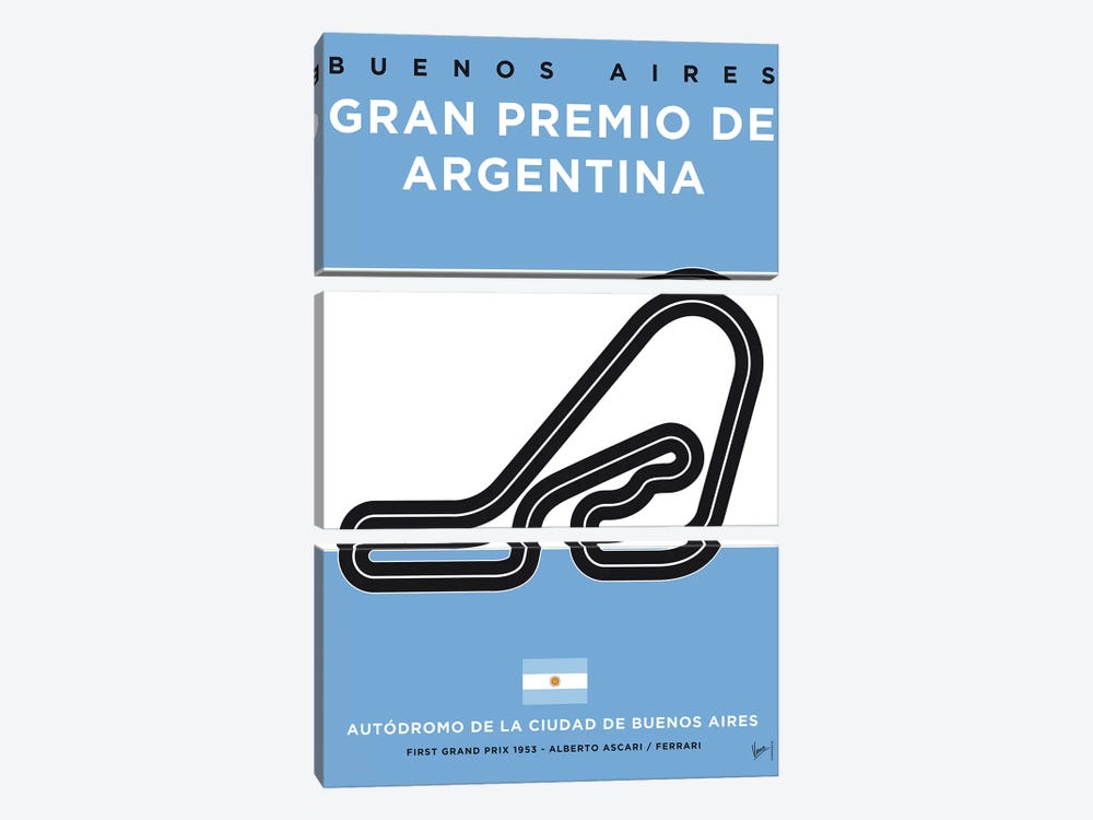 F1 Buenos Aires Race Track Minimal Poster by Chungkong 3-piece Canvas Wall Art
