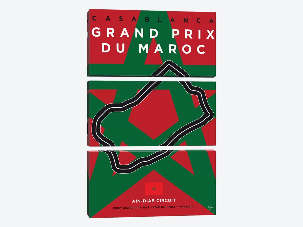 F1 Casablanca Race Track Minimal Poster by Chungkong 3-piece Canvas Print