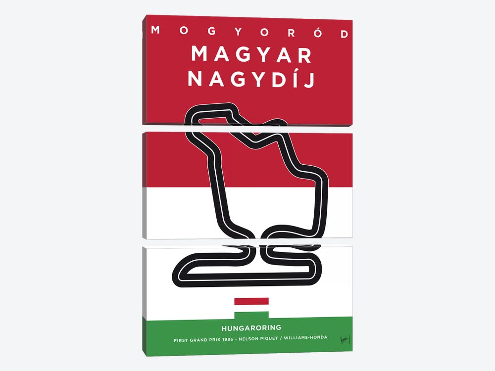 F1 Hungaroring Race Track Minimal Poster by Chungkong 3-piece Canvas Art Print