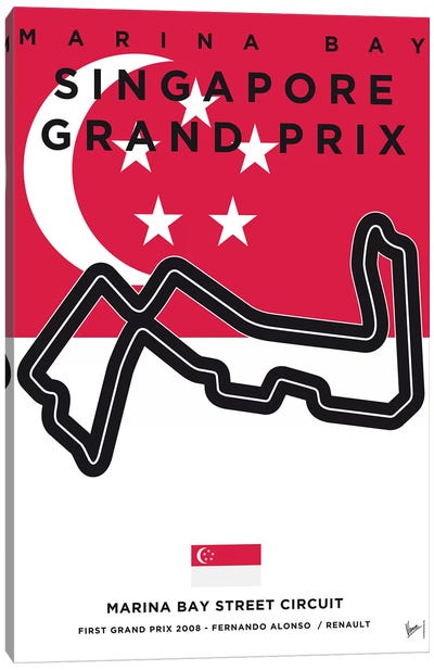 F1 Marina Bay Race Track Minimal Poster Canvas Art Print - Auto Racing Art