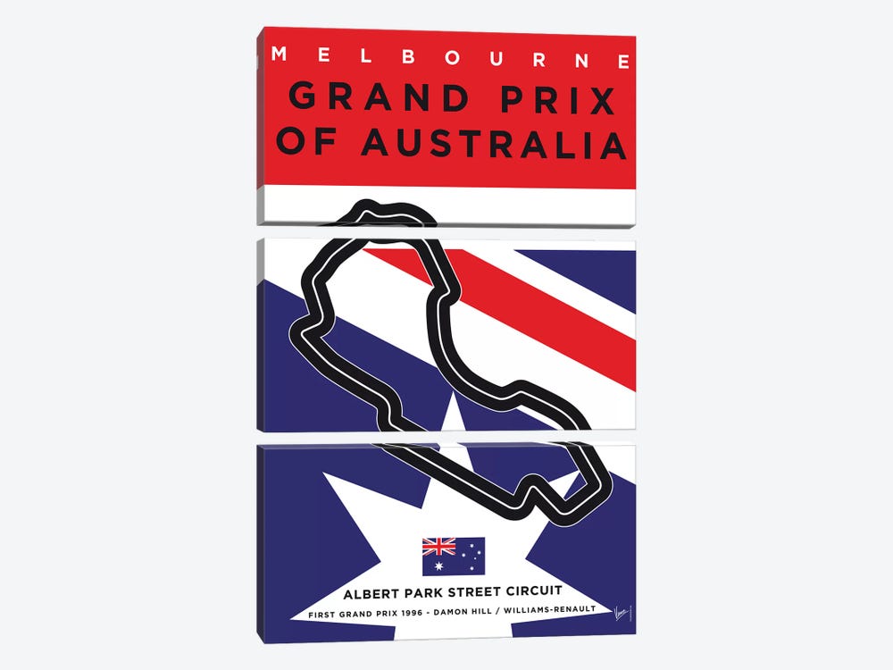 F1 Melbourne Race Track Minimal Poster by Chungkong 3-piece Canvas Art Print