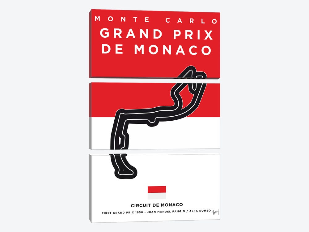 F1 Monaco Race Track Minimal Poster by Chungkong 3-piece Canvas Art Print