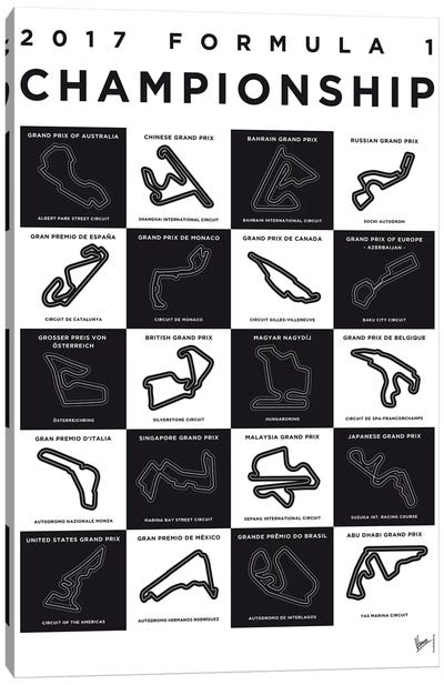 F1 Season 2017 Race Track Minimal Poster Canvas Art Print - Auto Racing Art