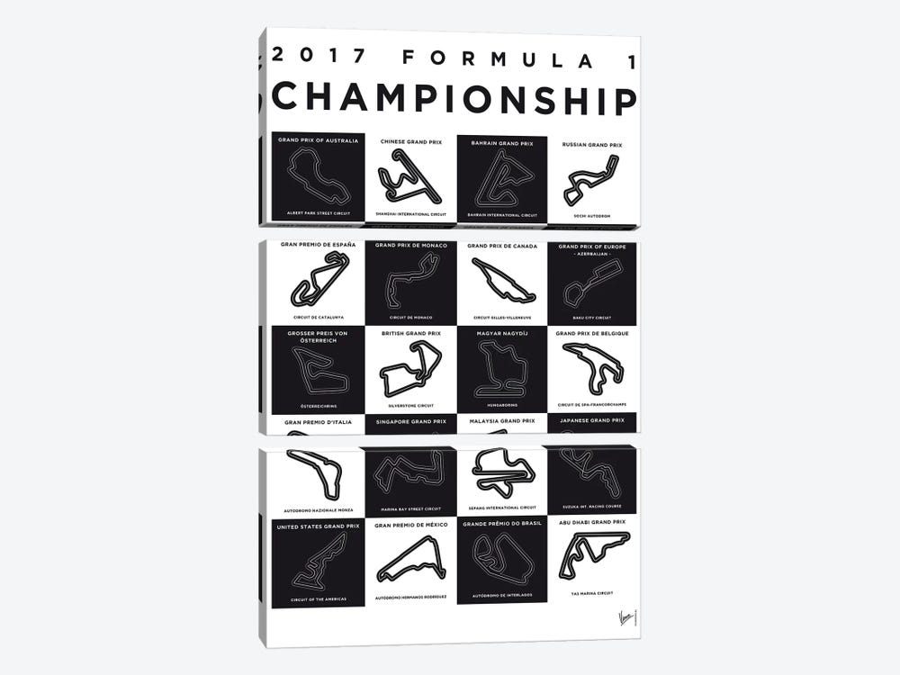 F1 Season 2017 Race Track Minimal Poster by Chungkong 3-piece Canvas Art Print