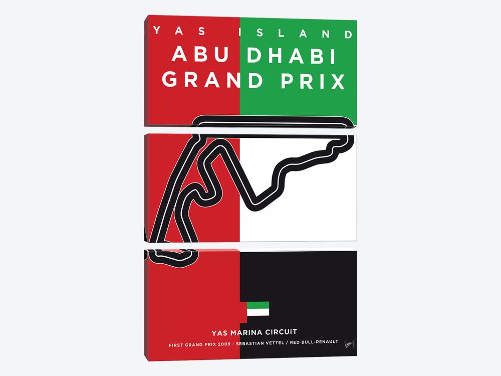 F1 Yas Marina Race Track Minimal Poster by Chungkong 3-piece Canvas Print