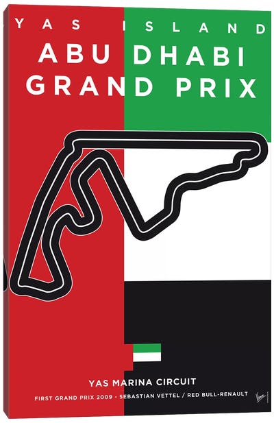 F1 Yas Marina Race Track Minimal Poster Canvas Art Print - Auto Racing Art