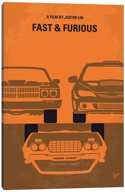 Fast And Furious Minimal Movie Poster Canvas Art Print - Action & Adventure Movie Art