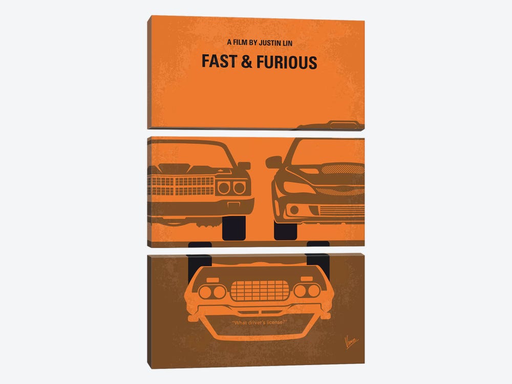 Fast And Furious Minimal Movie Poster by Chungkong 3-piece Canvas Art Print