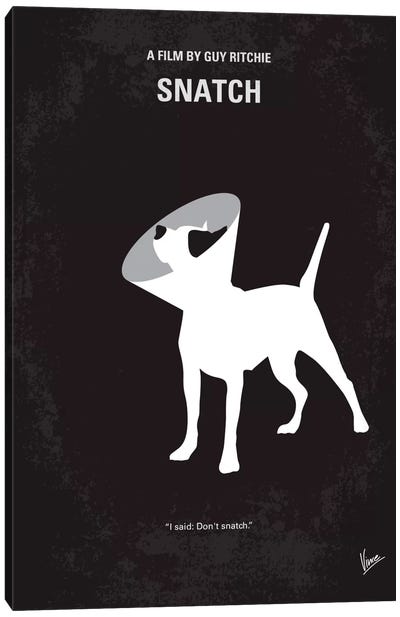 Snatch Minimal Movie Poster Canvas Art Print - Black & White Animal Art