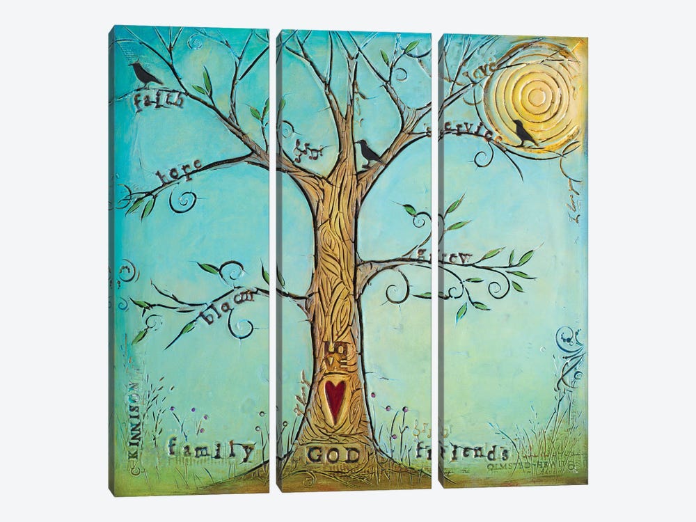 Faith Family Friends Tree by Carolyn Kinnison 3-piece Canvas Print