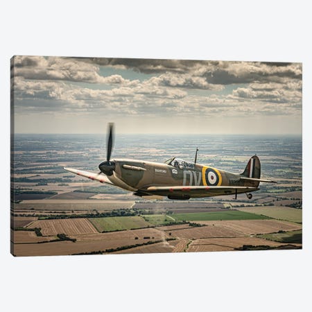 Spitfire N3200 Over Duxford Canvas Print #CKP35} by Colin Kemp Photography Canvas Art