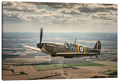 Spitfire N3200 Over Duxford Canvas Art Print - Airplane Art