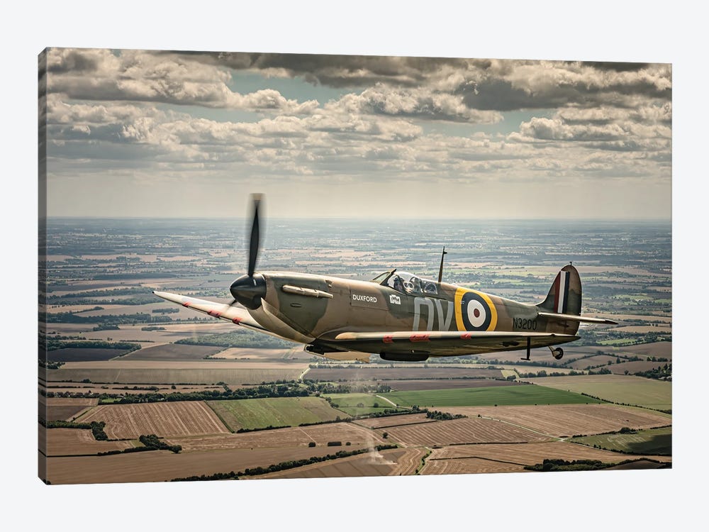 Spitfire N3200 Over Duxford by Colin Kemp Photography 1-piece Canvas Print