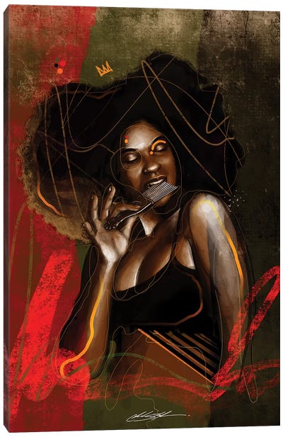 Her Afro Pick Canvas Art Print - Women's Empowerment Art