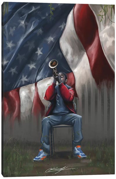 A Trumpet In Americas Park Canvas Art Print - Human & Civil Rights Art