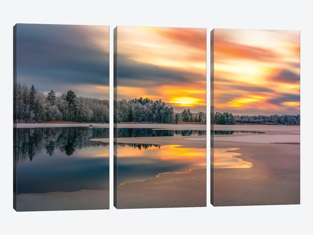 Ice Slowly Taking Over The Lake by Christian Lindsten 3-piece Canvas Print