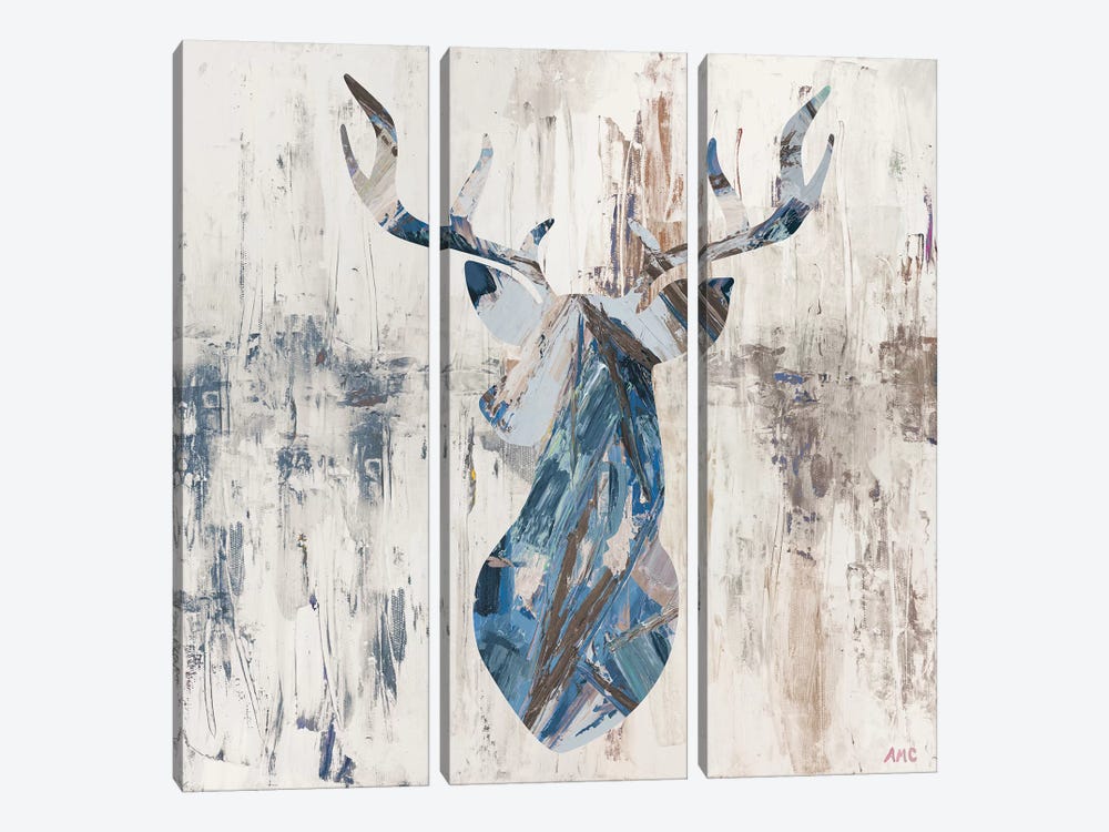 Blue Rhizome Deer Bust by Ann Marie Coolick 3-piece Canvas Artwork