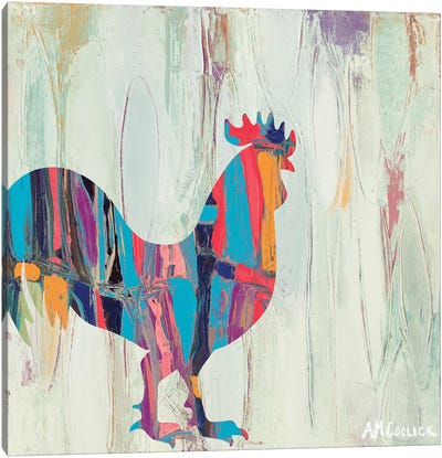 Bright Rhizome Rooster Canvas Art Print - Chicken & Rooster Art