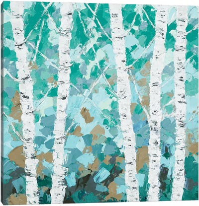 Teal Dancing Birch Tree Canvas Art Print - Birch Tree Art