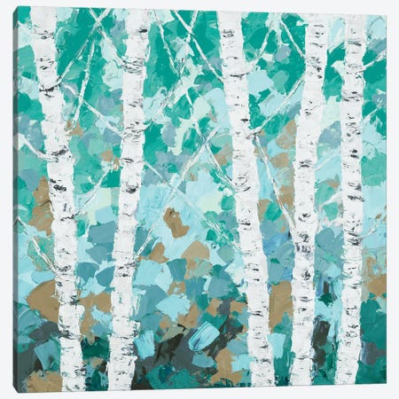 Teal Dancing Birch Tree Canvas Print #CLK56} by Ann Marie Coolick Canvas Wall Art