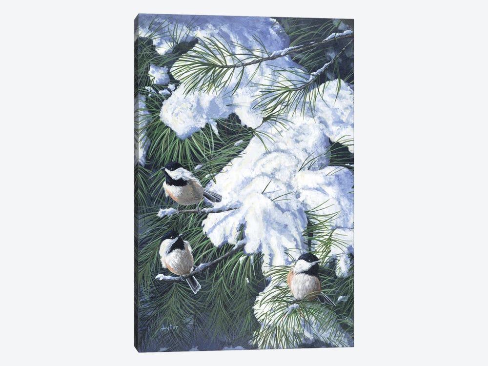 Winter Chickadees by Christopher Lyter 1-piece Canvas Artwork