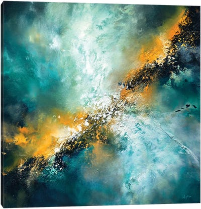 The Universe Surrenders Canvas Art Print - Teal Abstract Art