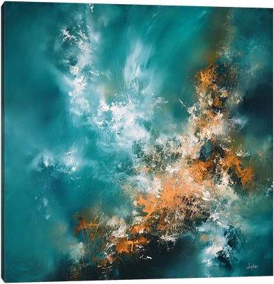 Fire From Above Canvas Art Print - Teal Abstract Art