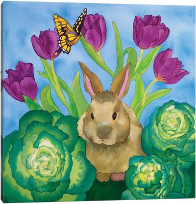 Bunny with Cabbage Canvas Art Print - Tulip Art