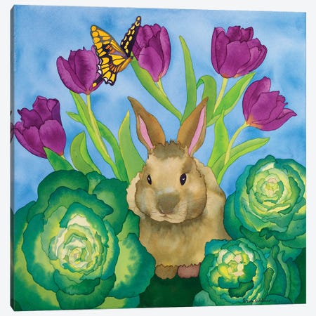 Bunny with Cabbage Canvas Print #CLU21} by Carissa Luminess Canvas Wall Art