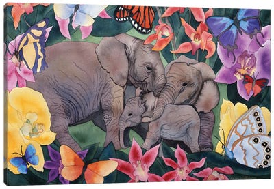 Elephants and Butterflies Canvas Art Print - Monarch Butterflies