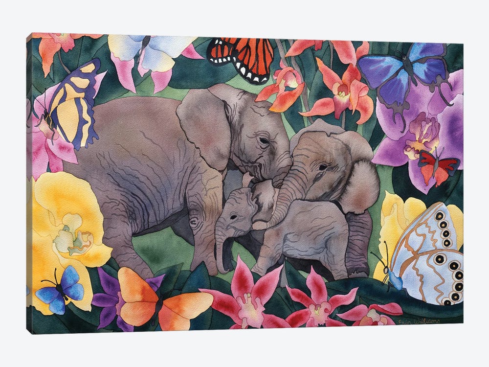 Elephants and Butterflies by Carissa Luminess 1-piece Canvas Art