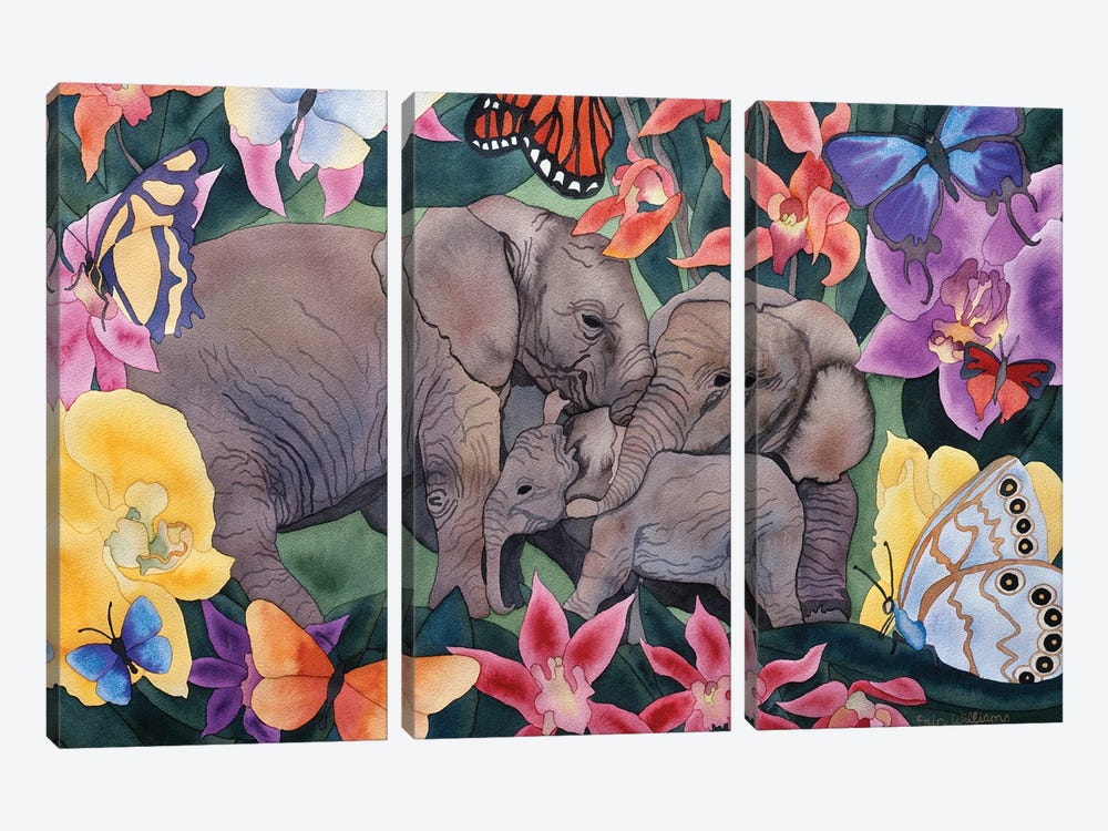 Elephants and Butterflies by Carissa Luminess 3-piece Canvas Wall Art