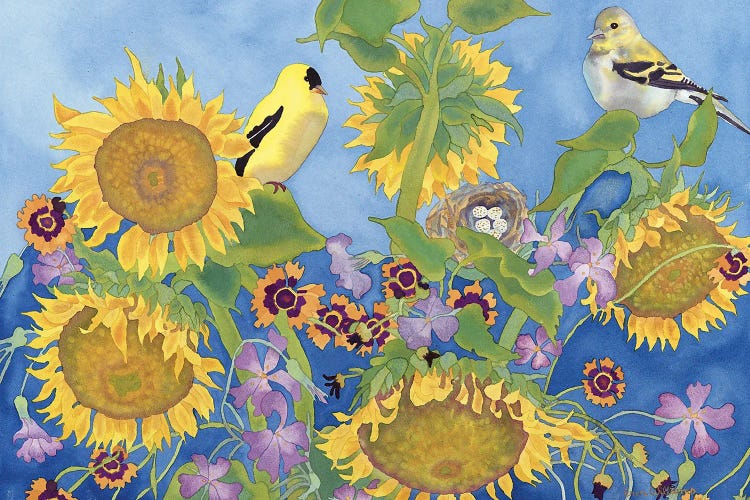 Goldfinches With Sunflowers