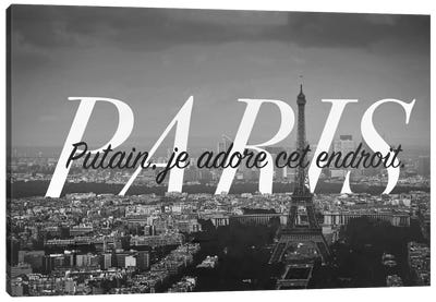 B/W Paris Love Canvas Art Print - The Eiffel Tower