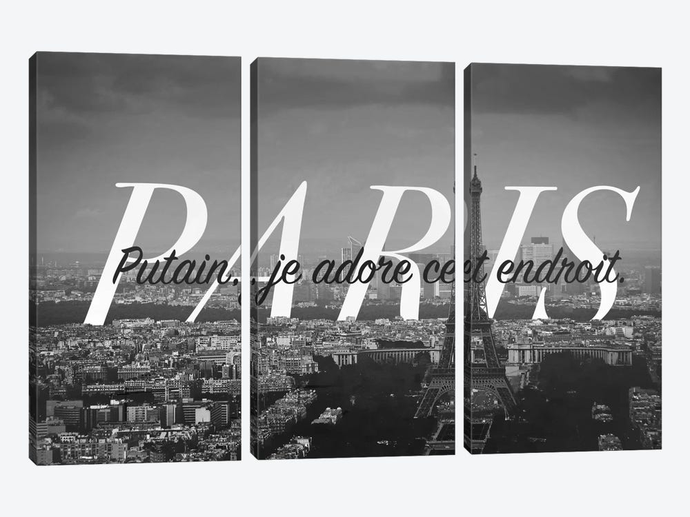 B/W Paris Love by 5by5collective 3-piece Canvas Print