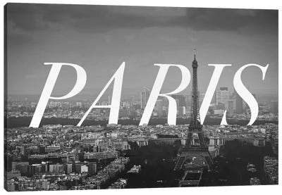 B/W Paris Canvas Art Print - Paris Typography