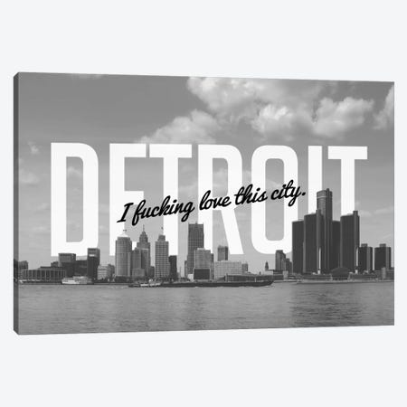 B/W Detroit Love Canvas Print #CLV19} by 5by5collective Canvas Wall Art