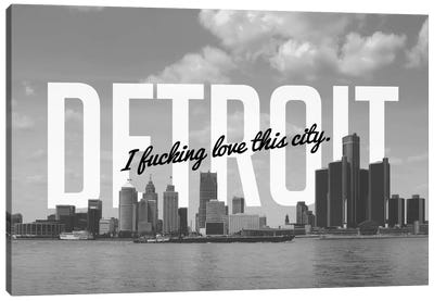 B/W Detroit Love Canvas Art Print - City Love