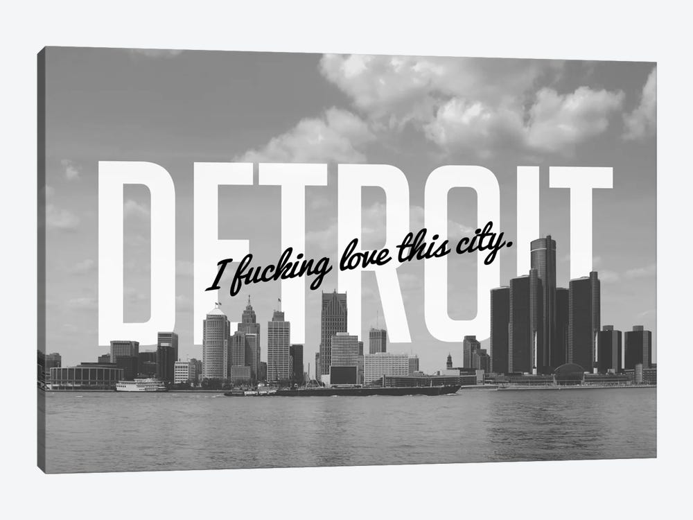 B/W Detroit Love by 5by5collective 1-piece Canvas Print