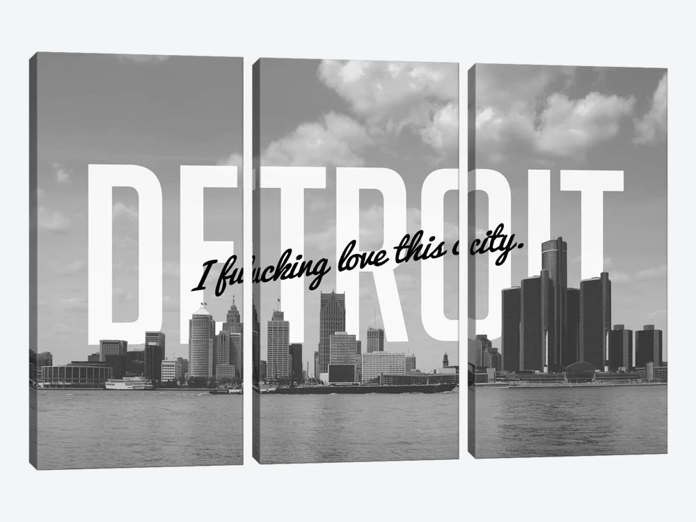 B/W Detroit Love by 5by5collective 3-piece Canvas Art Print