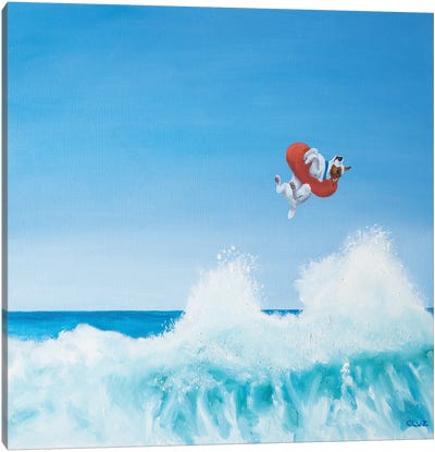 Playing In The Surf II Canvas Art Print - Jack Russell Terrier Art