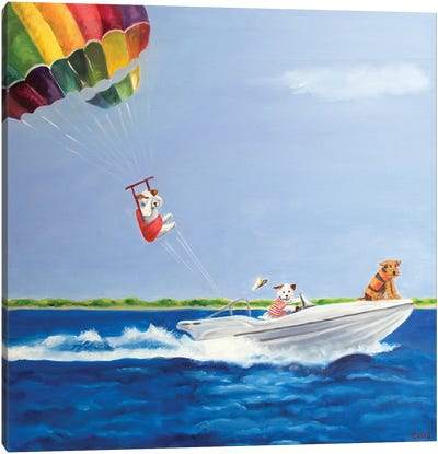 Parasailing Canvas Art Print - Jack Russell Terriers