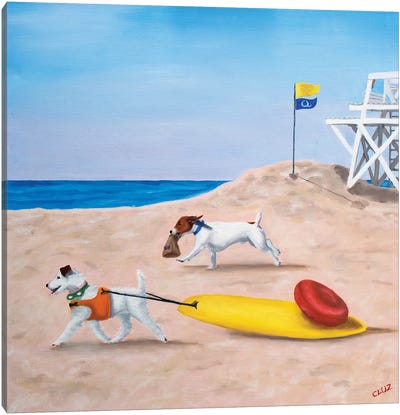 Dogs At The Beach Canvas Art Print - Jack Russell Terrier Art