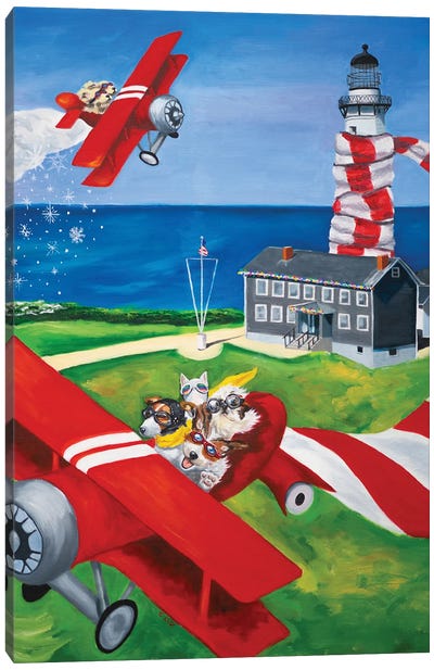 Decorating The Montauk Lighthouse Canvas Art Print - Jack Russell Terrier Art