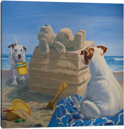 A Day At The Beach Canvas Art Print - Jack Russell Terrier Art