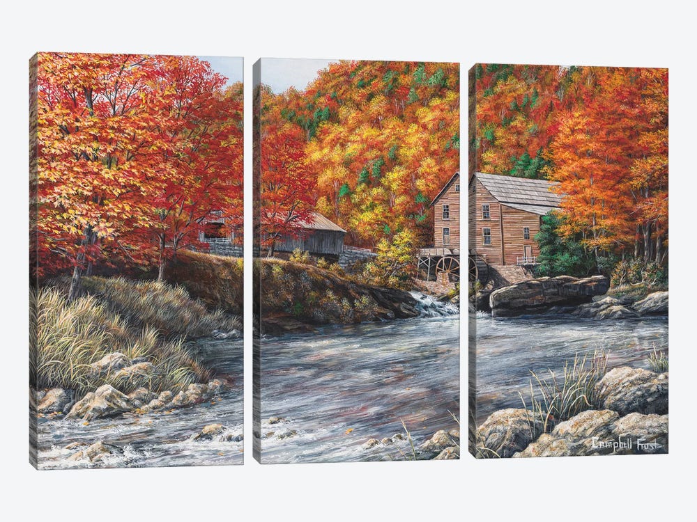 Glade Creek Grist Mill by Campbell Frost 3-piece Canvas Art Print