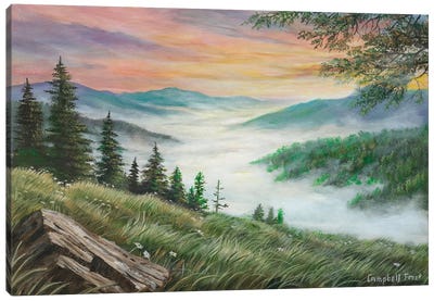 Smokey Morn Canvas Art Print - Mountain Sunrise & Sunset Art