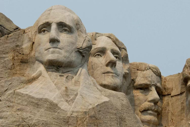 Washington, Jefferson And Roosevelt In Zoom, Mount Rushmore National Memorial, Pennington County, South Dakota, USA